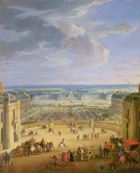 Perspektivische Ansicht vom Schloss Versailles auf den Place d